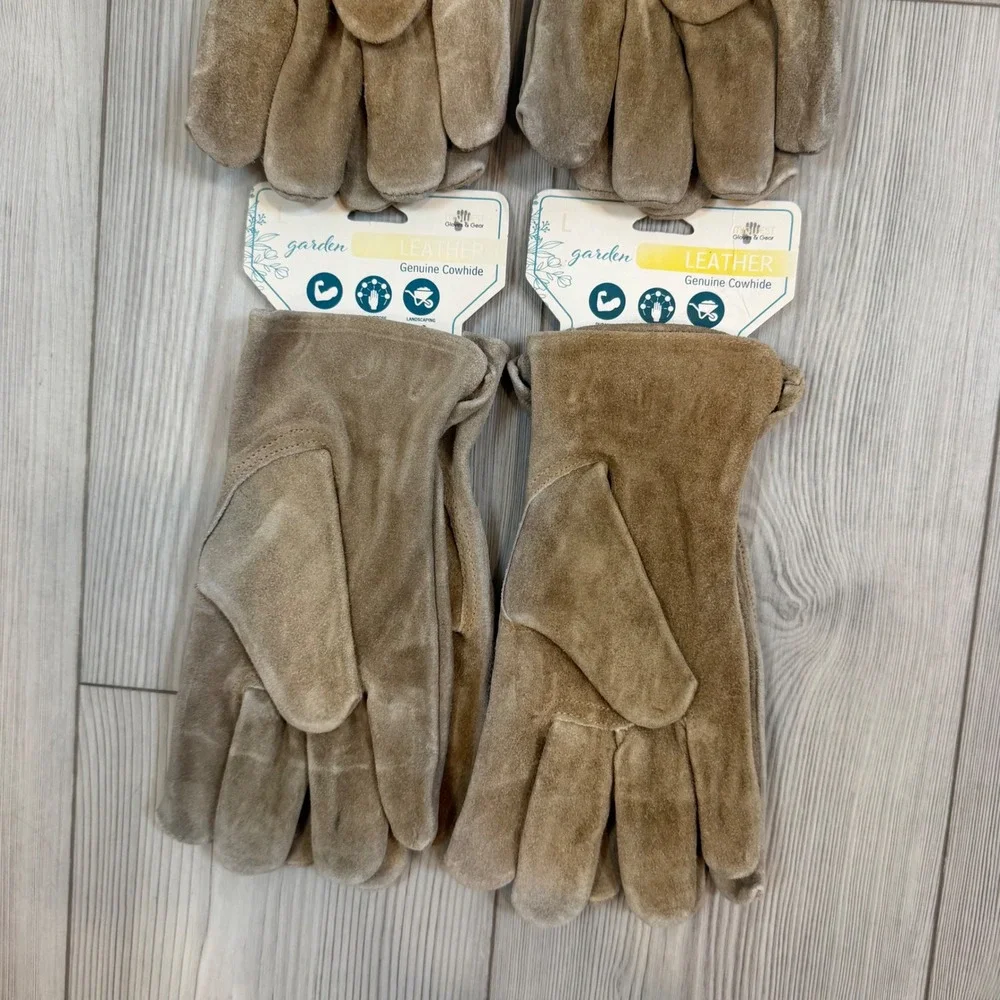 MidWest Quality Gloves Garden Leather Cowhide Work Gloves Lot of 4 Tan 2911M2 L